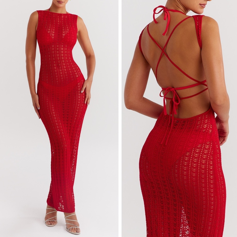NEW Mistress Rocks Knit Cover Up Maxi Dress Red Large